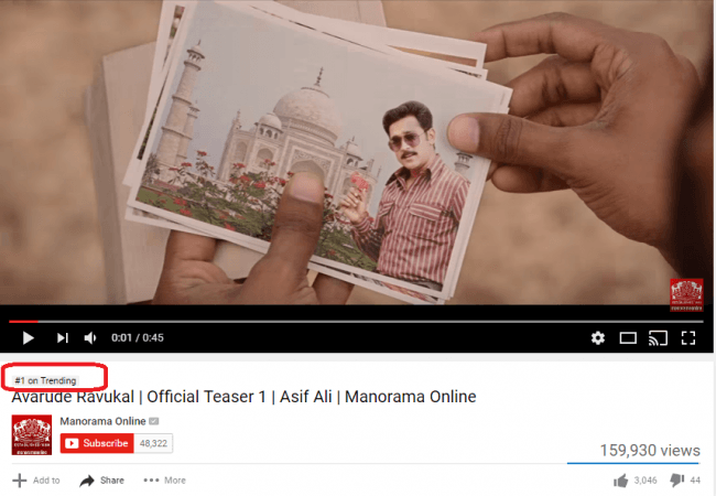 Asif Ali's character teaser of Avarude Raavukal is the top trending video on YouTube. Avarude Raavukal, Asif Ali, Avarude Raavukal teaser
