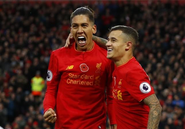 Liverpool's Brazilian players Firmino and Coutinho liverpool, firmino, coutinho