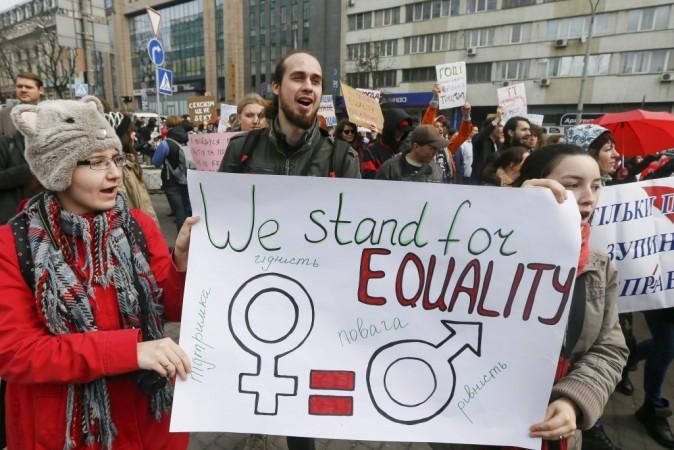 Demonstrators at a rally for gender equality and against violence towards women. Women's Day protest