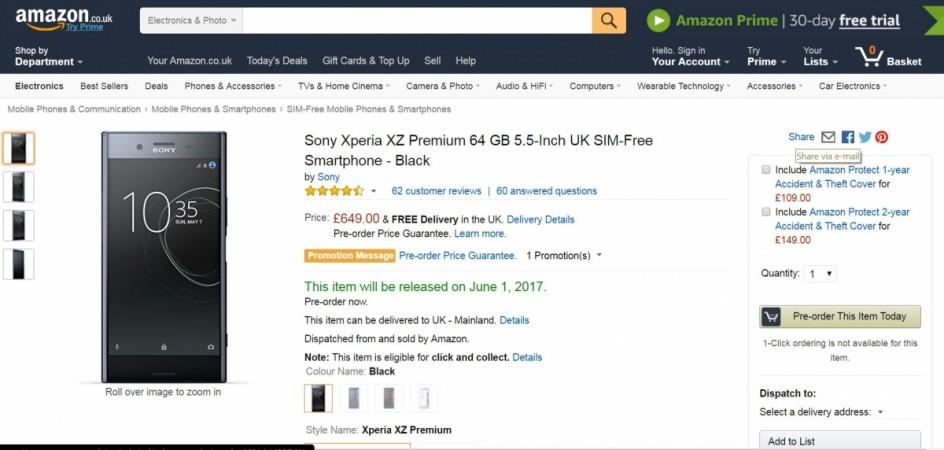 Sony Xperia XZ Premium pre-order service goes live in UK via Amazon Sony, Xperia XZ Premium, price, Amazon, pre-order, UK, Europe, MWC 2017, Xperia XZs, Barcelona,launch, 5G ready, launch, specifications, price