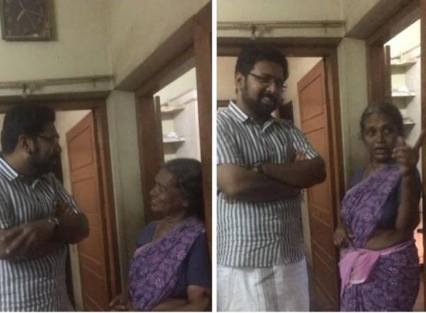 KS Sabarinathan visits the home of the old woman, who was attacked by a party worker. KS Sabarinathan, Sabarinadhan KS, Aruvikkara