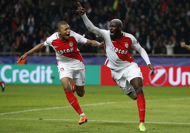 Tiemoue Bakayoko (R) celebrates with Kylian Mbappe after scoring the deciding goal, March 15, 2017 Kylian Mbappe, Tiemoue Bakayoko, Monaco, Manchester City, Champions League