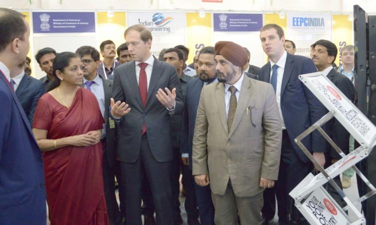 Nirmala Sitharaman, union minister of state for commerce and industry (independent charge) and the Minister of Industry and Trade of the Russian Federation, Denis Manturov visiting the exhibition at the International Engineering Sourcing Show -IESS VI, organised by the various Indian and Russian companies, in Chennai on March 16, 2017. india trade, india engg exports, india external trade, india exports, india imports, nirmala sitharaman, IESS Chennai