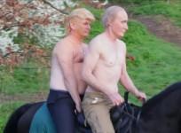‘Donald Trump’ and ‘Vladimir Putin’ seen riding horses topless around London