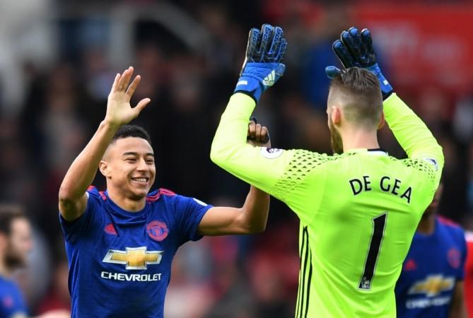 Jesse Lingard and David De Gea. Jesse Lingard , David De Gea, Premier League, Manchester United, Middlesbrough, Jose Mourinho,