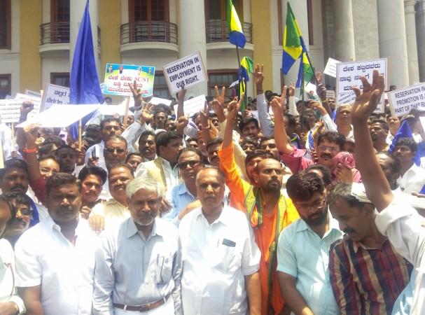 Dalits in Bengaluru on Thursday, March 23, protest against the Supreme Court ruling that the Karnataka law on promotion of SC and ST state government employees was invalid. Dalit protest