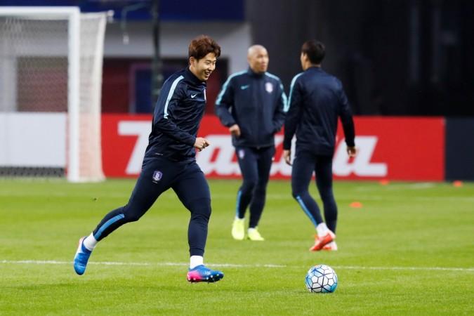 Son Heung-min of South Korea in action during a training session ahead of the match between China and South Korea south korea football