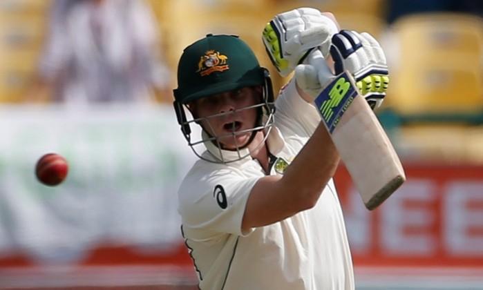 Steve Smith in full flow on day one morning of the fourth Test match, March 25, 2017 Steve Smith, India, Australia, 4th Test, Dharamsala