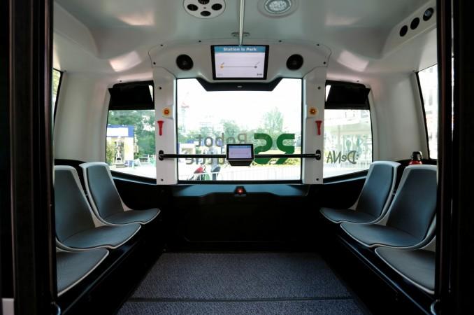 The interior of Japan's internet commerce and mobile games provider DeNA Co's Robot Shuttle, a driver-less, self driving bus, is seen during its demonstration in Tokyo, Japan July 7, 2016 (representational image). sb drive, self driven bus in japan, driver less bus in japan, japanese startups, softbank investments, yahoo japan