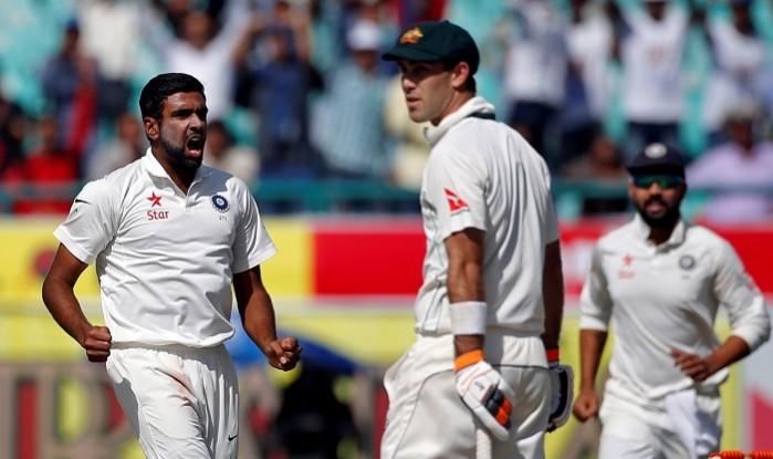 R Ashwin is pumped up after picking up the wicket of Glenn Maxwell, March 27, 2017 R Ashwin, India, Australia, fourth Test, Glenn Maxwell