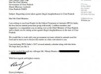 PETA's letter to UP CM on shutting down of illegal slaughter houses