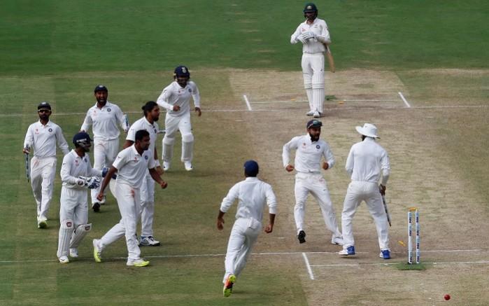 India celebrate their win in Bengaluru, March 7, 2017 India, Australia, Second Test, Ashwin, Kohli