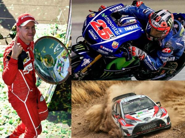 Sebastian Vettel (left), Mavrick Vinales (top) and Jari-Matti Latvala during Rally Sweden. Motorsport race