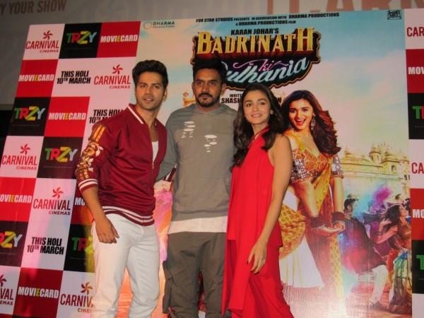 Actors Varun Dhawan and Alia Bhatt during a press conference to promote their upcoming film pvr, inox leisure, multiplexes in india, kaabil box office collection, badrinath ki dulhania box office collection, raees box office collection, nirmal bang equities