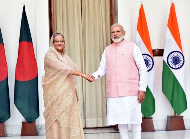 The Prime Minister, Shri Narendra Modi with the Prime Minister of Bangladesh, Ms Sheikh Hasina, at Hyderabad House, in New Delhi on April 08, 2017. The Prime Minister, Shri Narendra Modi with the Prime Minister of Bangladesh, Ms. Sheikh Hasina, at Hyderabad House, in New Delhi on April 08, 2017.