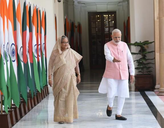 In picture: Prime Minister Narendra Modi with Bangladesh Prime Minister Sheikh Hasina at Hyderabad House in New Delhi on April 8, 2017. Prime Minister Narendra Modi and Bangladesh Prime Minister Sheikh Hasina