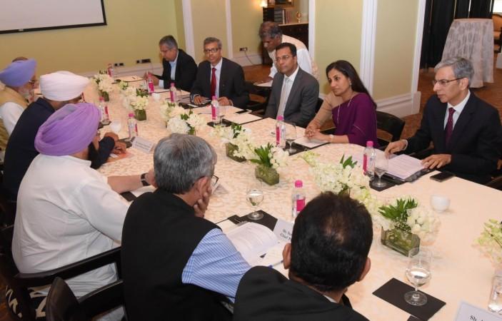 Punjab Chief Minister Captain Amarinder Singh during a meeting with ICICI Bank MD and CEO Chanda Kochhar in Mumbai on April 10, 2017. punjab cm amrinder singh, amrinder singh meets mumbai industrialists, punjab cm seeks investments, punjab cm woos industrialists