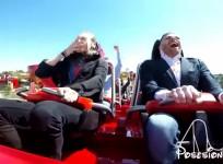Pigeon crashes into man riding a Ferrari roller coaster