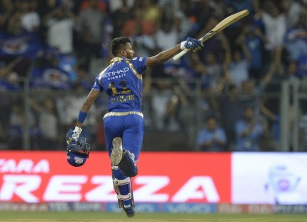 Hardik Pandya celebrates after guiding his Mumbai Indians team to victory over KKR in IPL 2017, April 9, 2017 Hardik Pandya, Mumbai Indians, KKR, Sunrisers Hyderabad, IPL 2017