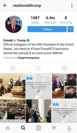 Donald Trump Instagram account. Donald Trump Insta account