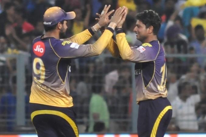 Kuldeep Yadav (R) for KKR in IPL 2017. Kuldeep Yadav, IPL 2017, KKR