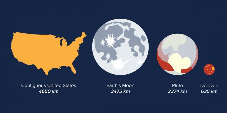 Size comparisons of objects in our solar system, including the recently discovered planetary body 'DeeDee.' DeeDee, distant dwarf, Solar System, Space,