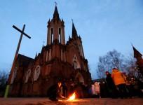 Representational picture: Clergymen and faithfuls gather outside the Roman Catholic Transfiguration Church during the Holy Saturday service
