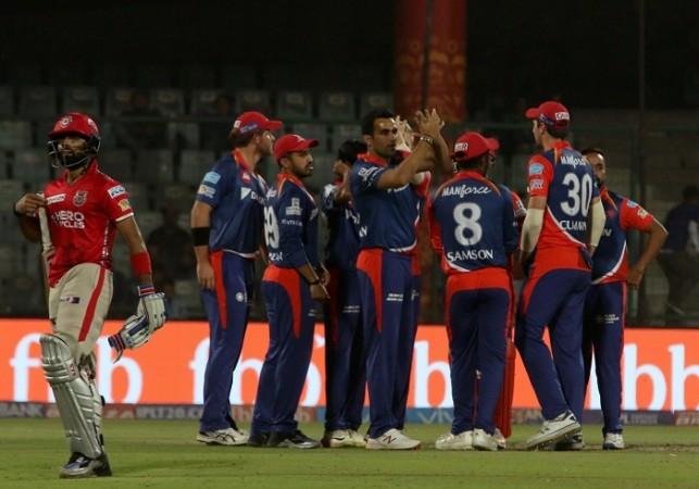 Delhi Daredevils celebrate the wicket of Manan Vohra, April 15, 2017 Delhi Daredevils, KXIP, Manan Vohra, Zaheer Khan, IPL 2017