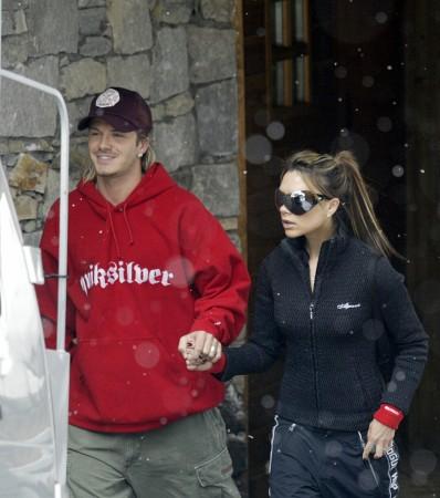 David Beckham and Victora leave a ski chalet in Courchevel in the French Alps. Victoria Beckham