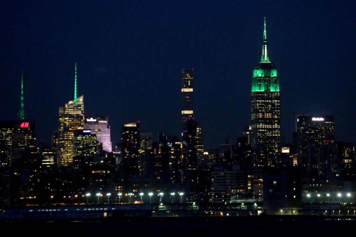The Empire State Building lit green for St. Patrick's day Empire State Building