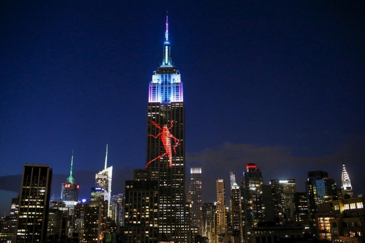 An animal is projected onto the Empire State Building as part of an endangered species projection to raise awareness Empire State Building