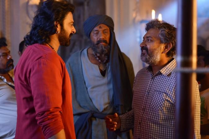 Prabhas, Sathyraj and SS Rajamouli on Baahubali 2 sets Prabhas, Sathyraj and SS Rajamouli on Baahubali 2 set