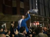 Brighton and Hove Albion players celebrate with fans after historic promotion to Premier League