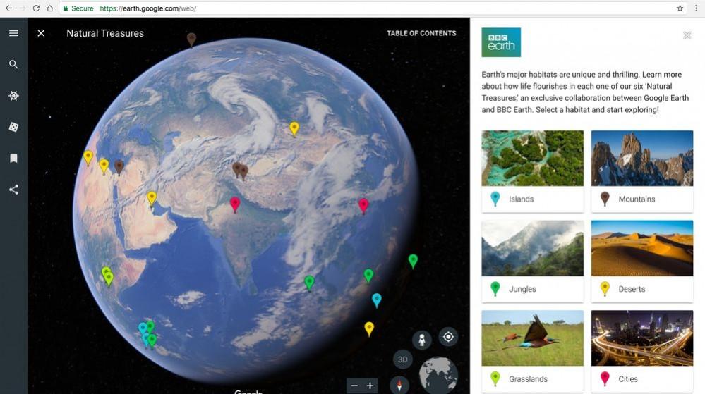 New Google Earth UI for the web. Google Earth