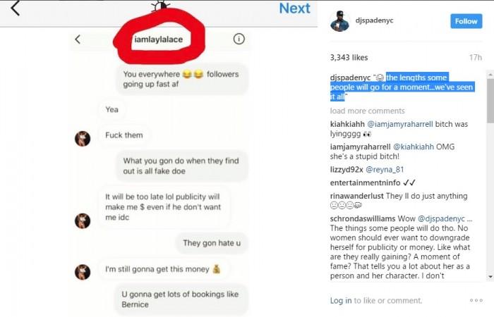 Conversation with Instagram model Layla Lace shared by DJ Spade on Instagram. DJ Spade