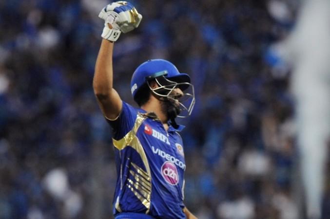 Rohit Sharma celebrates after guiding the Mumbai Indians to victory over the Gujarat Lions, April 16, 2017 Rohit Sharma, Mumbai Indians, IPL 2017, Gujarat Lions, Kings XI Punjab