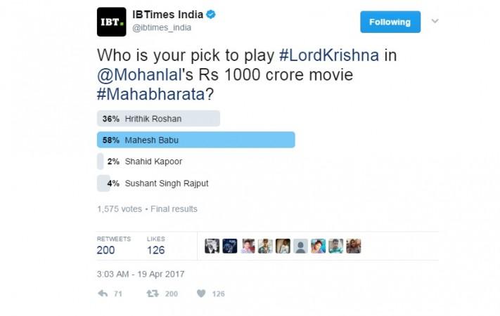 Majority of the netizens prefer to see Mahesh Babu as Lord Krishna in Mahabharata movie. Mahesh Babu, Hrithik Roshan, Mahabharata, Lord Krishna, IBT poll