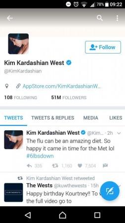 Kim Kardashian's tweet (deleted) about her flu diet Kim Kardashian's tweet (deleted) about her flu diet