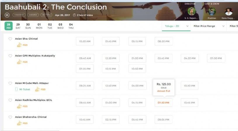 Baahubali 2 advance ticket booking in Hyderabad Baahubali 2 advance ticket booking on BookMyShow