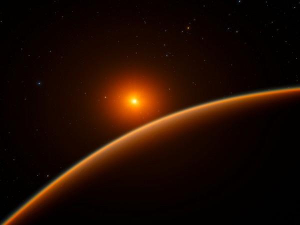 This artist's impression shows the exoplanet LHS 1140b, which orbits a red dwarf star 40 light-years from Earth and may be the new holder of the title exoplanet, habitable, space, ESO, LHS 1140, red dwarf star,