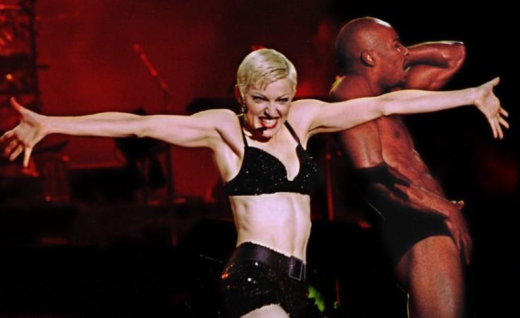 Rock star Madonna performs at Wembley Stadium September 25 during the opening performance of the World tour 'Girlie' in 1993 Madonna