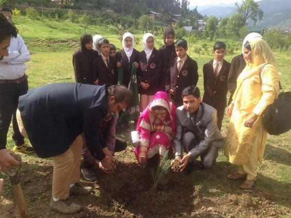 Newly-wed couple Yasir Hussain and Daisy Sheikh plant saplings. Saplings