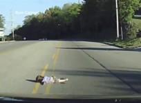 Shocking moment a four-year-old tumbles from back of accelerating bus