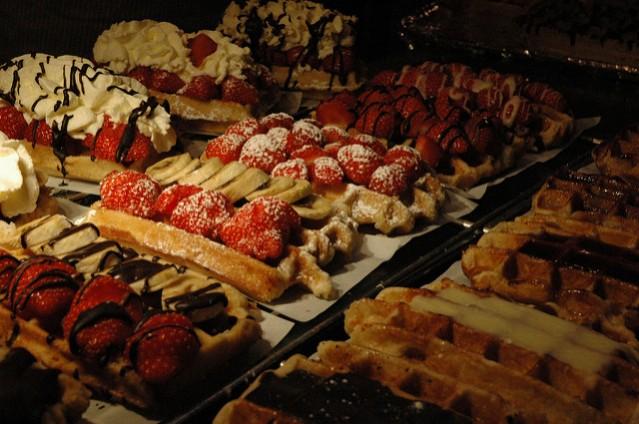 Waffles topped with fresh fruits Waffles
