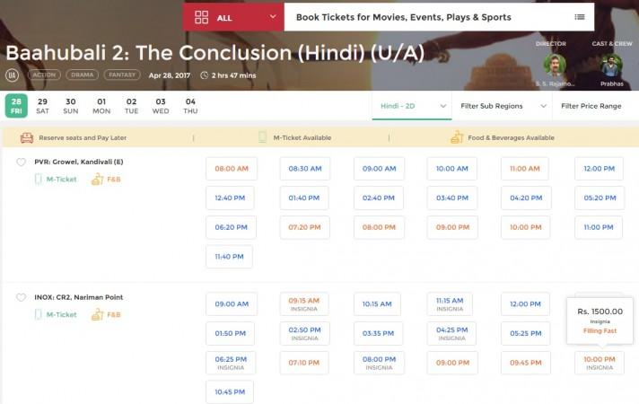Screenshot of Bahubali 2 ticket price in Mumbai Bahubali 2 ticket price in Mumbai