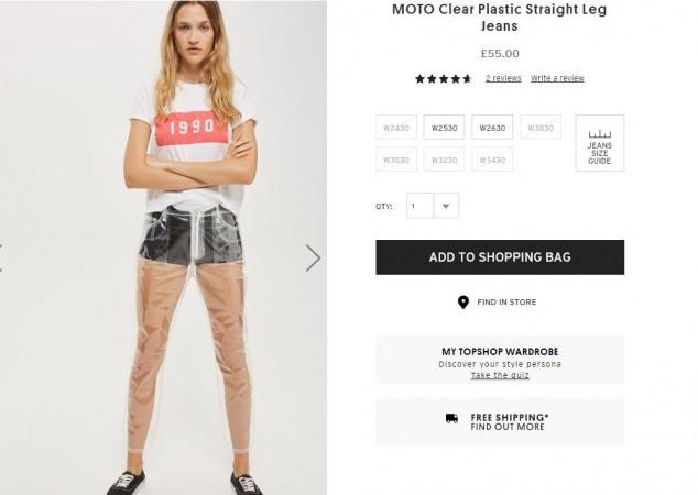 Topshop clear plastic jeans has been priced at about $70 Topshop