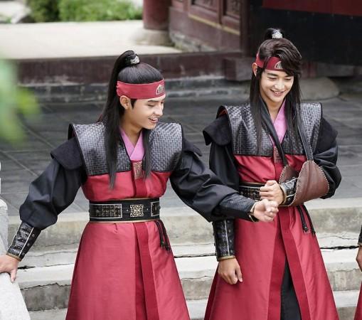South Korean actors Do Ji Han and Shinee member Choi Min Ho as Park Ban Ryu and Kim Soo Ho in KBS drama Hwarang: The Poet Warrior Youth. Hwarang