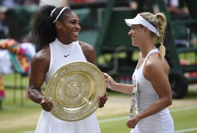 Britain Tennis - Wimbledon - All England Lawn Tennis & Croquet Club, Wimbledon, England - 9/7/16 USA's Serena Williams and Germany's Angelique Kerber hold their respective winner and runner up trophies after Serena Williams won their womens singles final match. wimbledon 2017, wimbledon women's singles, serena williams,Angelique Kerber, new jaguar xf sportbrake, jlr cars