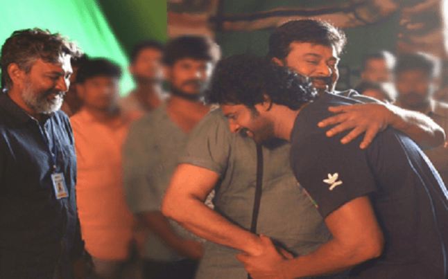 Chiranjeevi with SS Rajamouli and Prabhas Chiranjeevi, SS Rajamouli, Prabhas