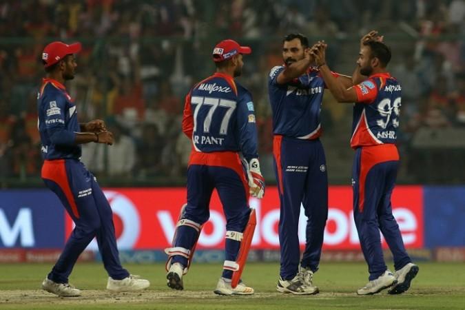 Delhi Daredevils players celebrate the fall of an SRH wicket Mohammed Shami, Amit Mishra, Delhi Daredevils, SRH, IPL 2017